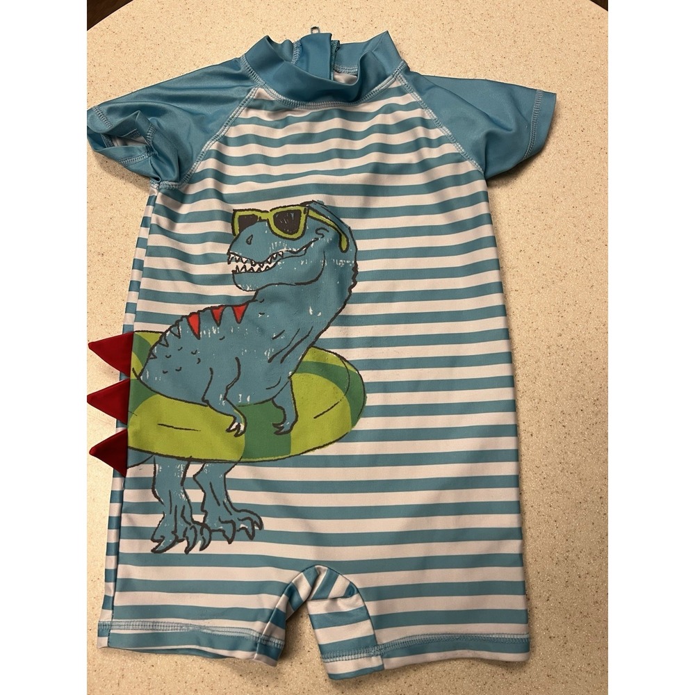 Andy & Evan Infant Boys Blue dinosaur Rashguard Swimwear Suit‎ Size 24m Piling
